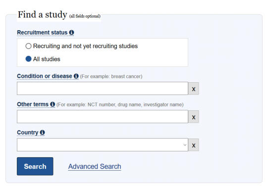 Searching clinicaltrials.gov